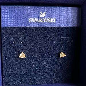 NIB SWAROVSKI Triangle Stud Earrings GOS Golden Crystal
